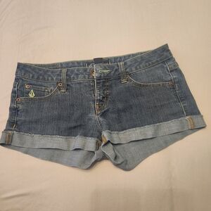 Volcom Women's Blue Denim Rolled-Hem Shorts
